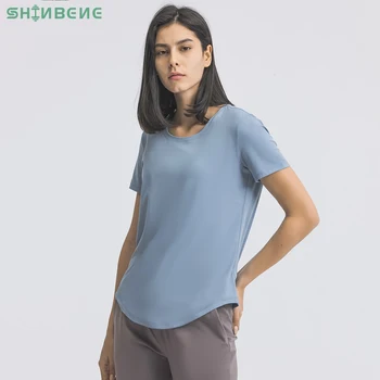SHINBENE Ultraleve Nu-sentir Treino de Yoga Fitness T-shirt de Mulheres do Hip-comprimento de Simples Execução do Ginásio de Esporte Camisas de Manga Curta