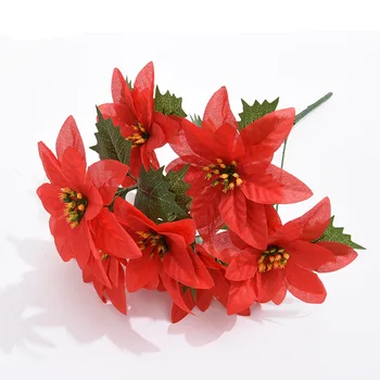 Simulação de 7 garfo de Natal de flores Poinsettia decoração de Natal suprimentos falso buquê de férias evento de casamento por atacado