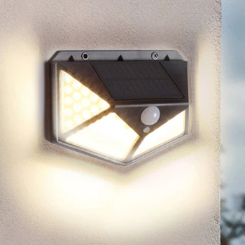 Solar 100 LED do Sensor de Movimento de Parede de Luz Rua da Passagem Ilumina a Lâmpada Posta Solar Impermeável luz Solar Para Iluminação de Jardim