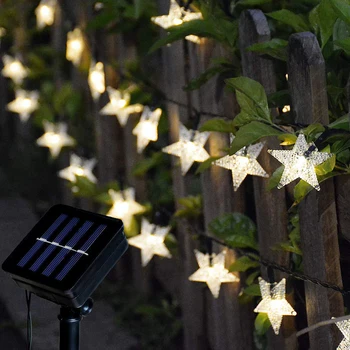 Solar do DIODO emissor de Estrelas Seqüência de Luzes ao ar livre de Fadas Garland Lâmpada Festival de Arte de Decoração de Quarto de Crianças de Festa de Ano Novo Ornamento de Natal
