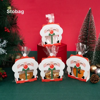 StoBag 40pcs Casar Natal Kraft Dom Janela de Caixa de Doces Cookies Embalagem Papai Noel Miúdos Bonitos de Férias Feliz Ano do Favor de Partido