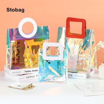 StoBag 5pcs PVC Transparente Presente Presente Embalagens Sacolas Claro Bebida Cosméticos Plástico Impermeável, Favorece a Festa de Casamento Logo