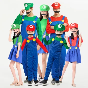 Super Luigi Irmão para Mulheres Adultas, Homens, Crianças de Halloween Festa de Carnaval Fantasia de Vestir Crianças de Aniversário Engraçado Uniforme