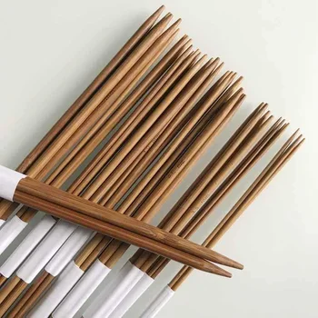 Tecer Ferramenta de Agulhas de Bambu Carbonizado Dupla Cabeça de Agulha Reta Agulha para Tricô Camisola de Malha Conjunto 11*4pcs/set 25cm