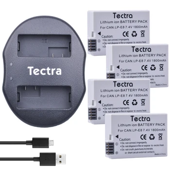 Tectra 4PCS LP-E8 LPE8 LP E8 Li-ion Bateria + USB Carregador Dual para Canon EOS 550D 600D 650D 700D X4 X5 X6i X7i T2i T3i T4i T5i