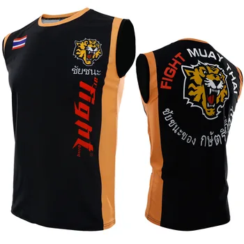 Tiger Muay Thai Camisa de Homens Jiujitsu de Kickboxing, Luta, Artes Marciais, Boxe MMA Camiseta Colete parte Superior do Tanque Sleeveles Ginásio de Esportes Rashguard