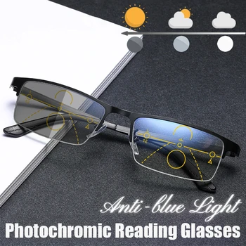 Titânio Multifocais Óculos de Leitura TR90 Fotossensíveis Homens Mulheres Progressiva Bifocal Anti Azul de Raios UV Protege Presbiopia Óculos