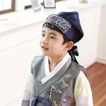 Tradicional Coreana Crianças Chapéu Bordado Menino Hanbok Cap Fase Antiga