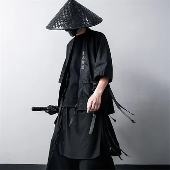 Tradicional Japonesa De Quimono Casaquinho De Algodão Preto De Moda Fase Haori Samurai Cosplay Trajes De Estilo Chinês, Casaco De Streetwear