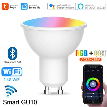 Tuya Smart LED Luzes de Bulbo GU10 wi-Fi Bluetooth RGBCW 5W Dimmable RGB Lâmpada de Vida Inteligente de Controle de Obras com Alexa Inicial do Google ao Siri