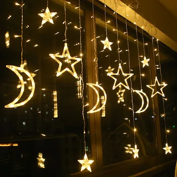 UE Plug 220V Lua Estrela Cortina de Luzes de Fadas de Natal, Enfeites para Casa, ao ar livre Garland Decoração do Casamento de Férias Iluminação de Sala