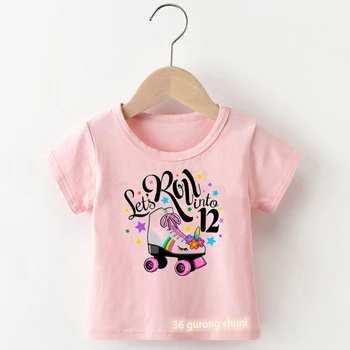 Unicórnio, Legal Rolo Skate2-Aniversário de 14 anos Número de T-Shirt Nome Personalizado Para Crianças, Presente de Aniversário Roupas de Meninas de Moda de T-shirt Tops