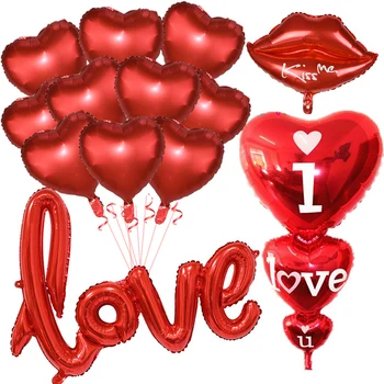 Vermelho Carta de Amor Folha de Balão de Casamento Romântico do Dia dos Namorados Coração Balão De Aniversário, Festa de Aniversário, Decoração de dia dos Namorados Presente
