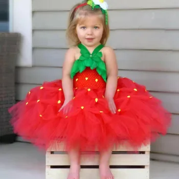 Vermelho-Verde, Morango Meninas Tutu Vestido Infantil Bebê 1ª Festa de Aniversário de Fotografia Prop Vestidos de Crianças de Carnaval Desempenho Fantasias