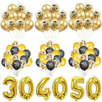 WEIGAO Ouro Látex Balões de Ar 30 40 50 Anos de Feliz Festa de Aniversário, Decorações de Adultos Gigante 40inch Número de Dígitos Folha de Bola