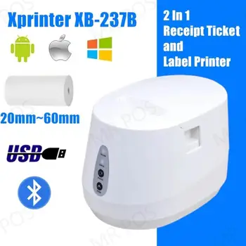 Xprinter XP-237B 20-58mm de Etiqueta Térmica Recebimento de Dupla Finalidade de Impressora Bluetooth Impressora de código de Barras Código Qr Apoio LOGOTIPO Label Maker